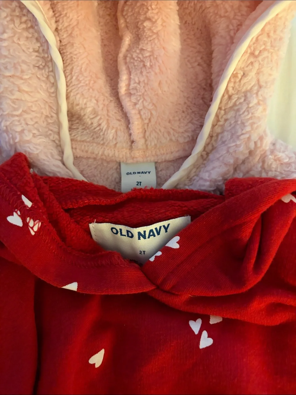 Old Navy Pink Fuzzy Hooded Jacket & Red Heart Hooded Sweatshirt Size 2T